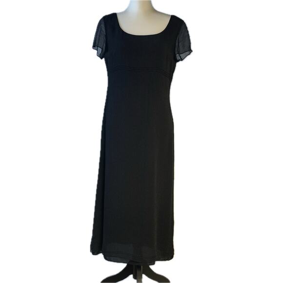 INC Concepts Sheer Sleeve Scoop Neck Lined Silk Sheath Maxi Dress Black Women 8 - Picture 1 of 10